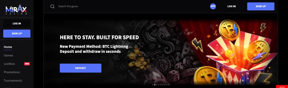 Mirax Casino homepage